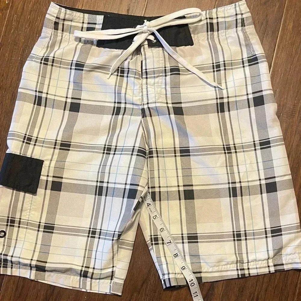 Carbon Plaid Cargo Swim Board Shorts Pockets Y2K